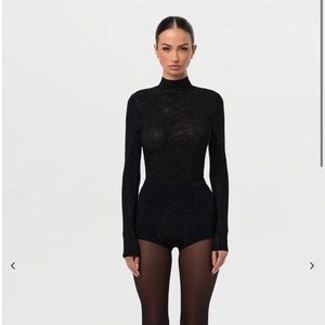 Naked Wardrobe Black Crystal Long Sleeve & Short Set